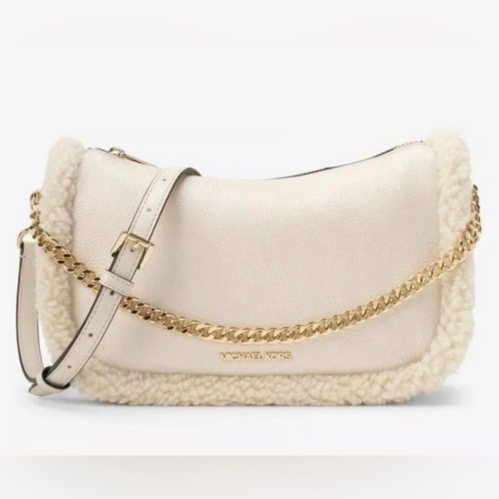 Michael Kors Carmela Leather Shearling Trim Bag With Detachable Strap NEW